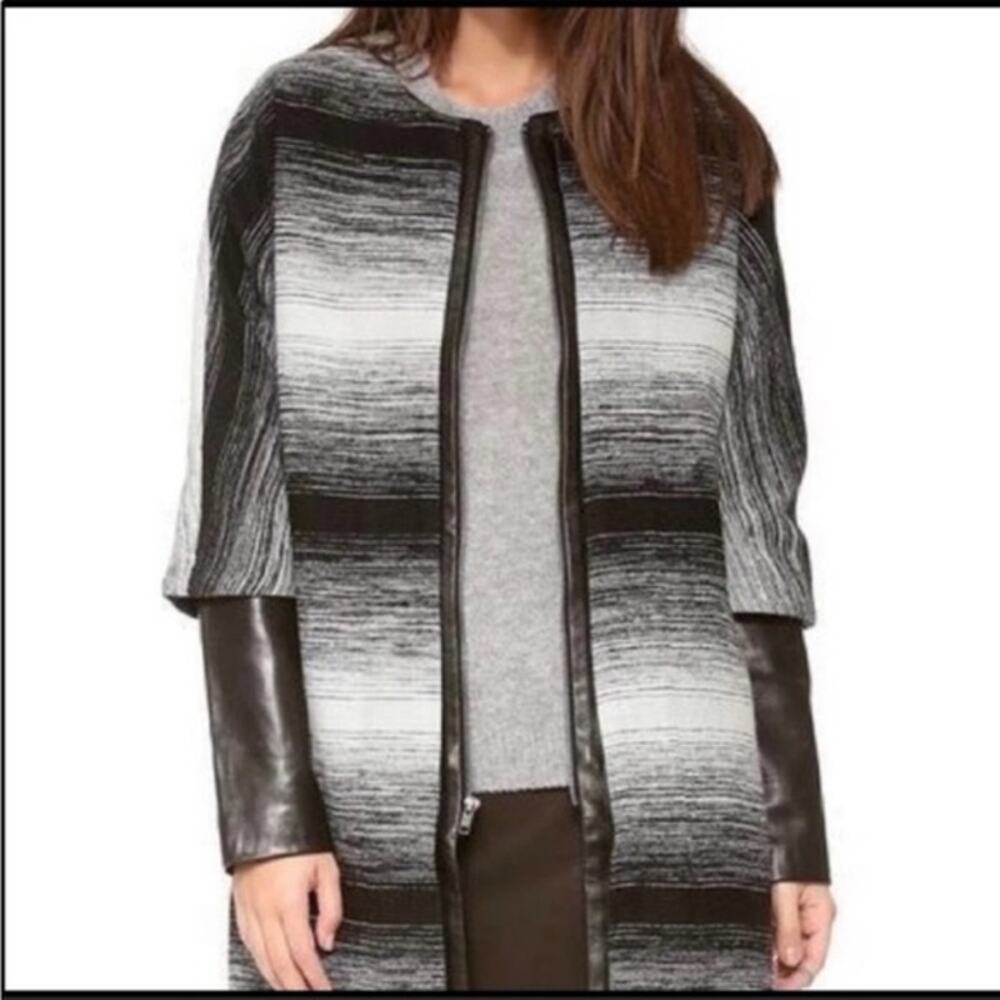 Parker NWT Lambskin Leather Trim & Sleeve Structured Jacket Size S Longline Wool